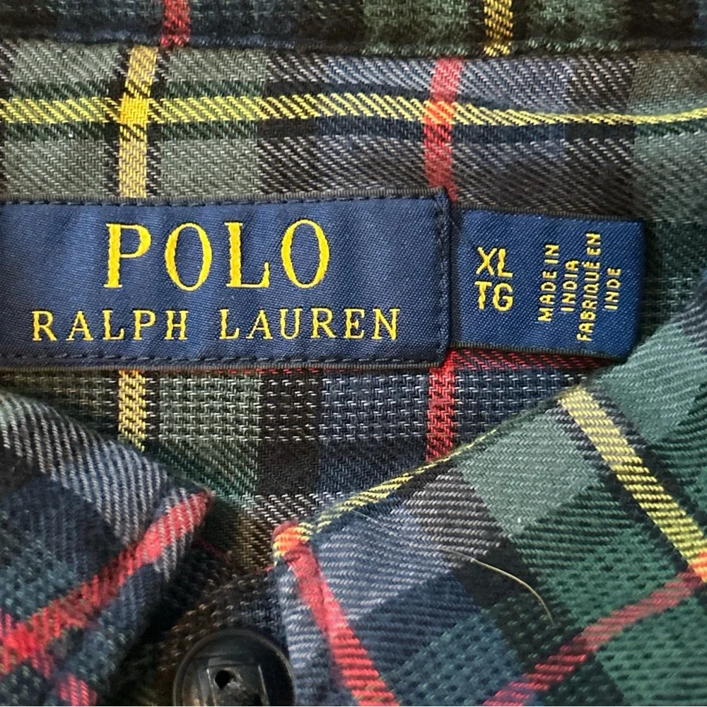 Ralph Lauren Plaid Button Up Shirt Christmas Cabin Rugged Green And Blue Men XL